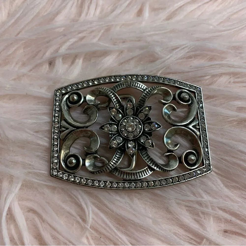 Ornate Silver Crystal Belt Buckle